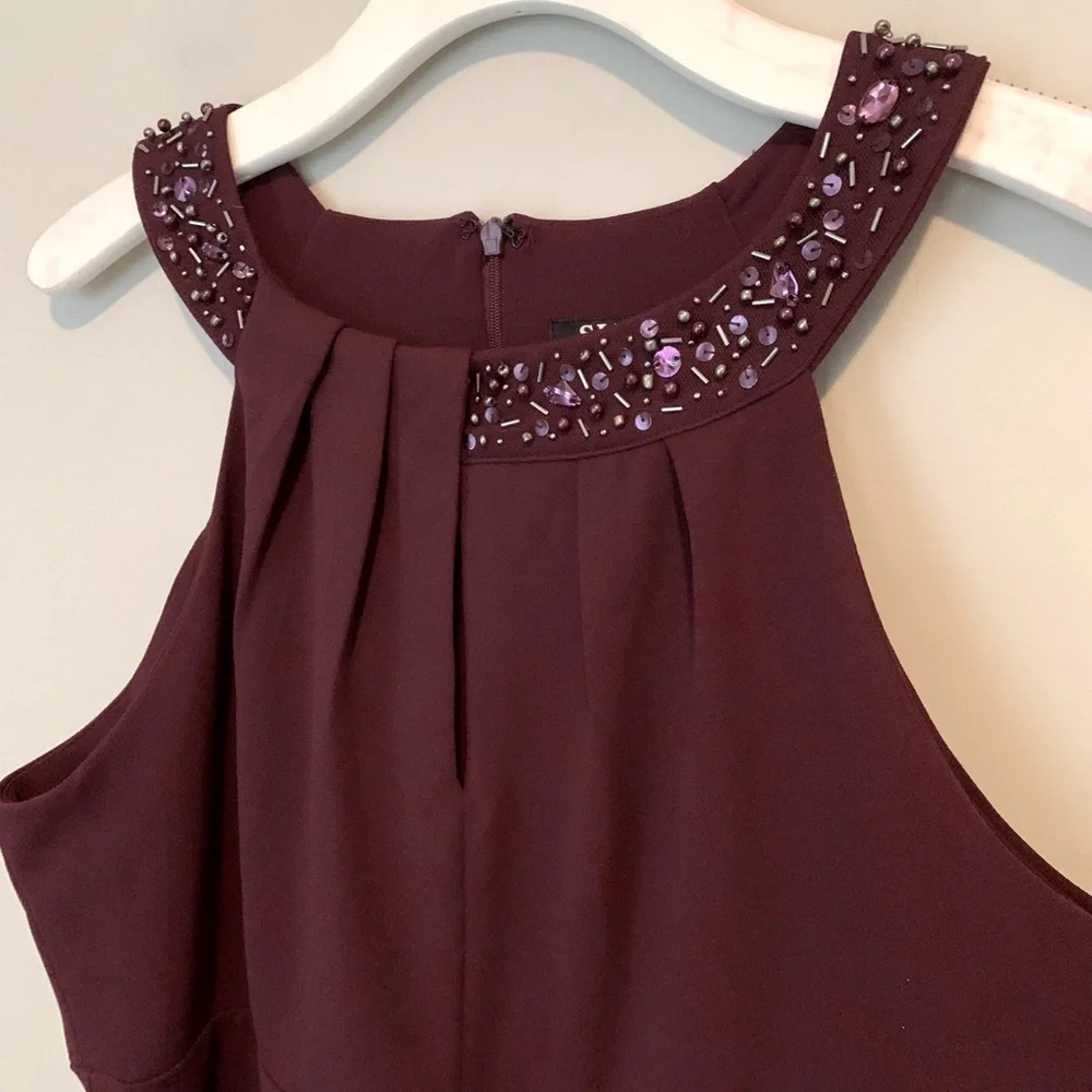 SLNY size 12 beaded halter neck sheath dress - Picture 9 of 16